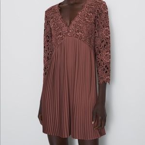 Zara Pleated Contrast Lace Dress